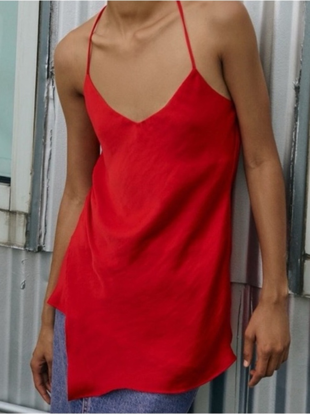 Zara Red Satin Draped Back Cami Tank NWT S
